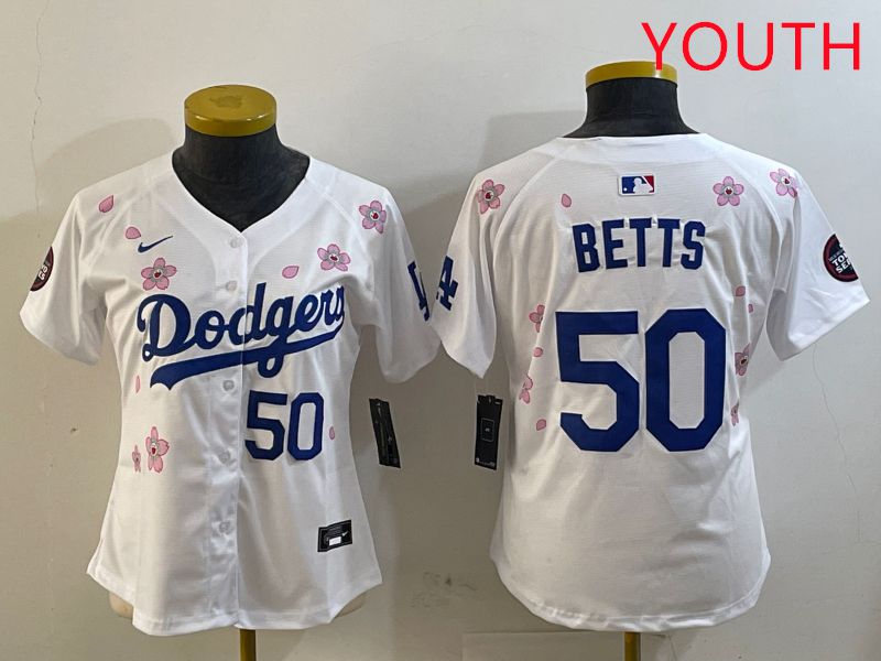Youth Los Angeles Dodgers #50 Betts Sakura Edition 2025 Nike MLB Jersey style 6->youth mlb jersey->Youth Jersey